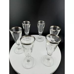 Mid Century Silver-Rimmed Shot/Liquor Glasses - Set of 6